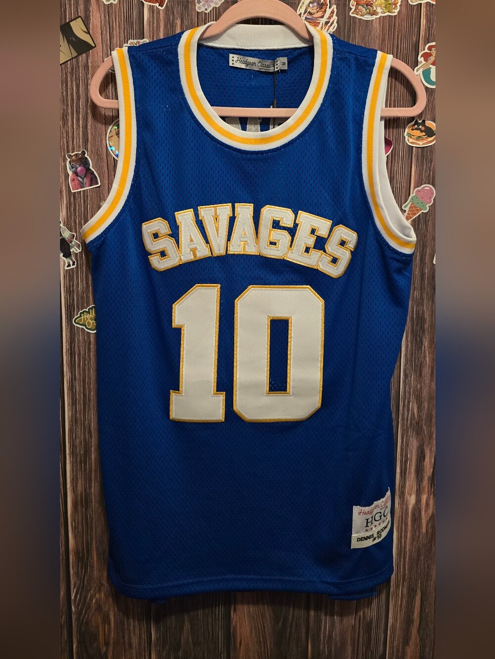 Dennis Rodman Savages #10 Blue Basketball Jersey with Yellow & White Trim